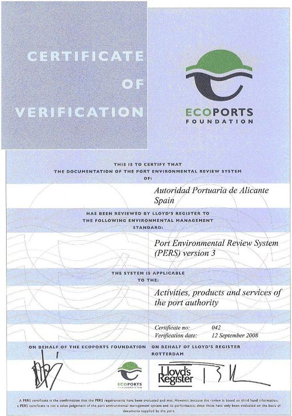 Certificado de verificación medioambiental